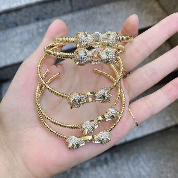 

bangle 2021 18k gold color for woman girl charm leopard micropave cz fashion wedding jewelry gift, Black