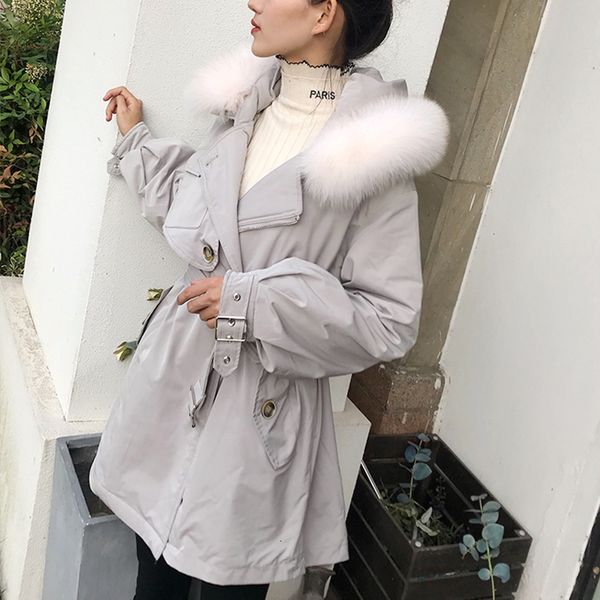 

2021 new winter women real fur collar hooded parkas with belt 90% white duck down coat warm snow windbreaker outwear, Black