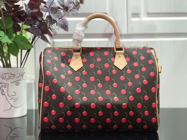 

m41107 classic speedy 30 bag with cherry stylish handbag boston bags women genuine leather bag fashion pillow shoulder bag hobo totes purse