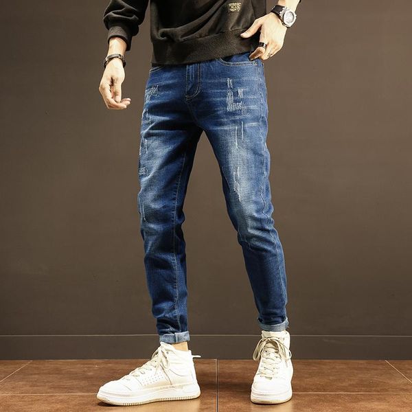 

men's jeans denim classic style for men blue business casual pencil pants autumn winter suit slim straight trousers 2021