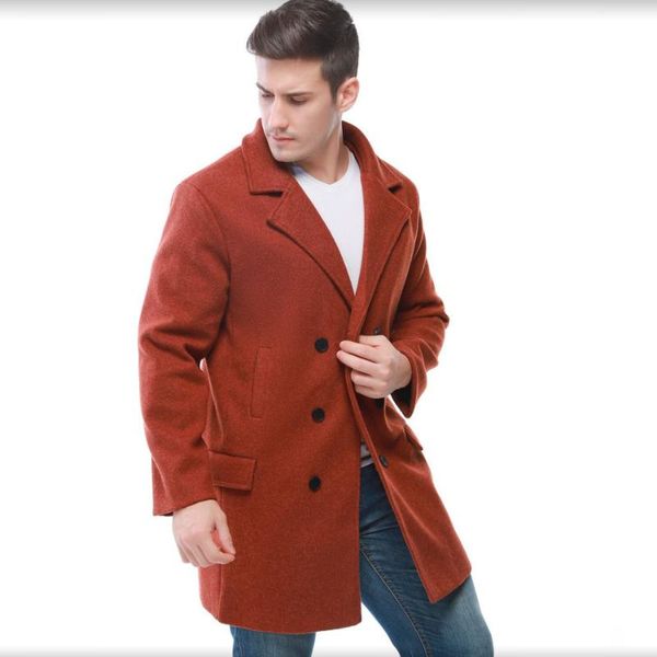 

new woolen coat windbreaker men's double breasted warm wool jacket slim fit lapel windbreak 2021 fashion man winter coat, Black