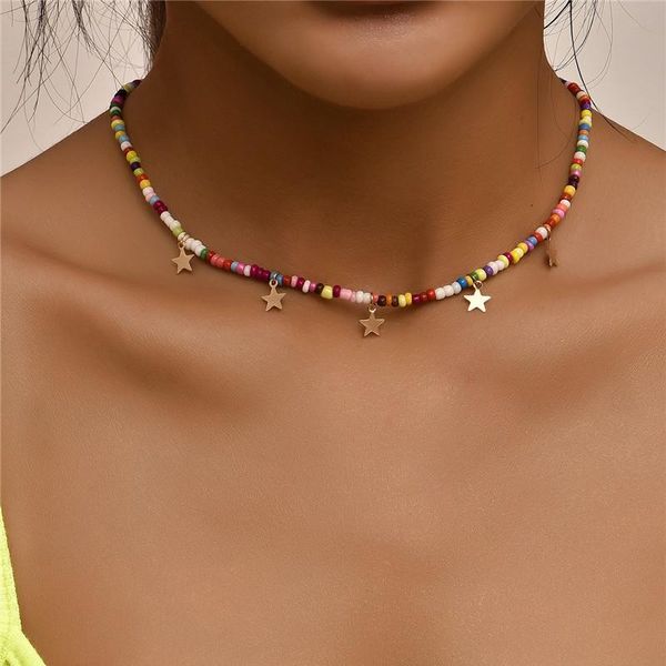 

chokers bohemian vintage colorful beads chain tassel star pendant fashion necklaces beach jewelry for women elegant accessories, Golden;silver