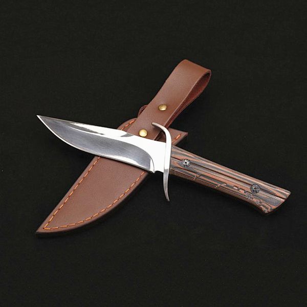 Direkt ab Werk Outdoor Survival Straight Taktisches Messer D2 Spiegelpolierte Bowie-Klinge G10-Griff Feststehende Messer mit Lederscheide