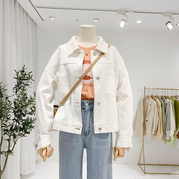 

women new autumn fashion white purple denim jackets casual loose solid color basic coats single breast pockets jeans jackets, Black;brown