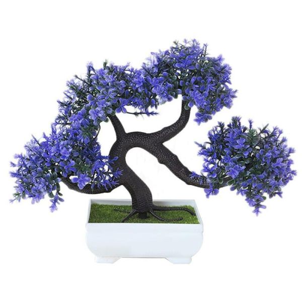 Flores decorativas grinaldas de simulação árvore bonsai Greeting Pine em vasos de disposição Decorações de desktop de escritórios de casa Plantas artificiais
