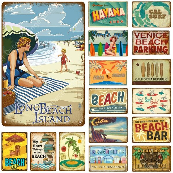 Tiki BAR Surf Poster da parete Targa in metallo vintage Hawaii Party Arts Pittura Pub Bar Club Decorazione della parete per la casa all'aperto Spiaggia Mare Adesivo da parete Artigianato Dimensioni 30X20 cm