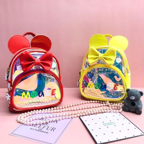 

trendy children translucent laser backpack bag mini cute baby bow school bags