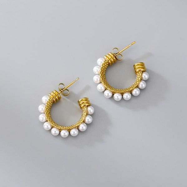 

hoop & huggie arrival circular appearance noble stainless steel earring for women fashion imitation pearl party ingenious jewelry delicate, Golden;silver