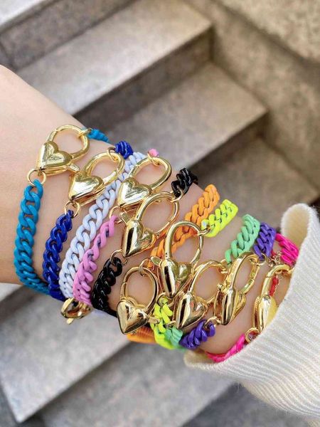 

5pcs mix enamel link bracelet gold lobster clasp chain jewelry 6mm width, choose color, Golden;silver
