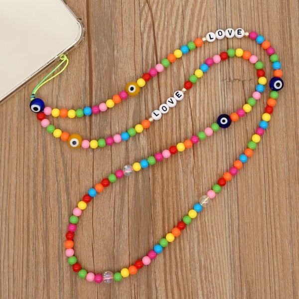 

link, chain colorful beaded mobile strap holder lanyard evil eye chains beads love letter for phone 2021 trendy necklace, Black