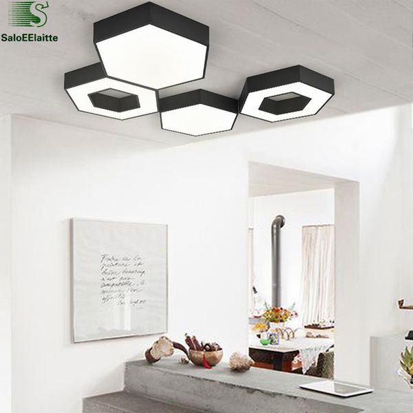 

modern geometric hexagon led luminaria chandelier matte black white metal ceiling chandelier diy style indoor lighting