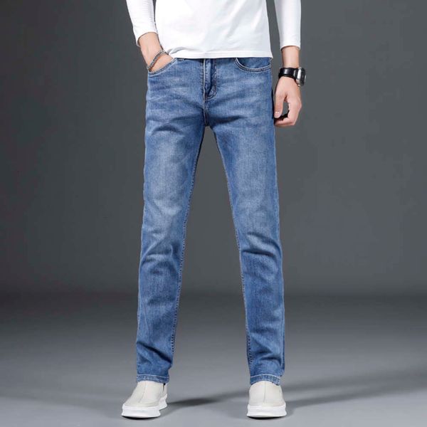 

men's fashion brand straight tube stretch slim leisure spring and autumn trend jeans long pants menwinter, Blue