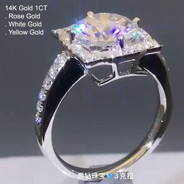 

cluster rings 14k white gold 1 moissanite diamond ring women round square luxury wedding party engagement anniversary ct d color, Golden;silver