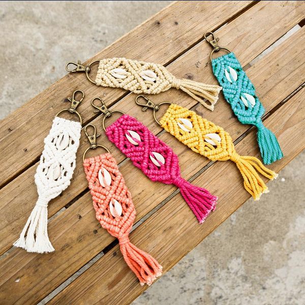 

keychains dvacaman bohemian tassel keychain shell macrame key chain handmade cotton thread ring bag charm gifts for women accessories, Silver