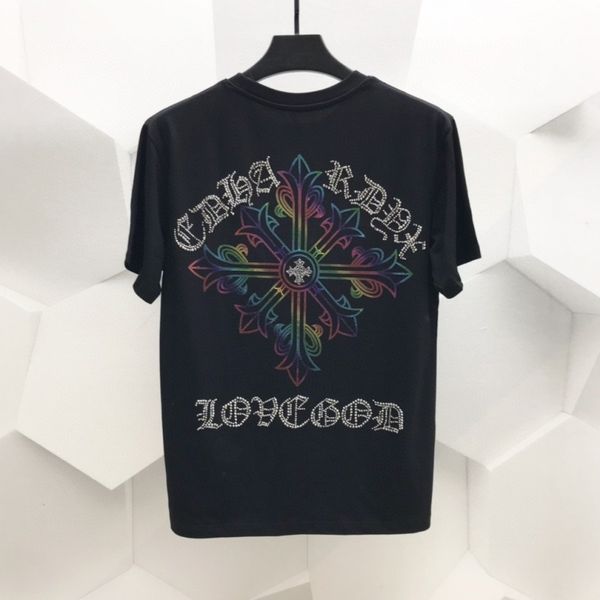 

21 tide brand new ch kro sanskrit drill laser cross short t-shirt for men and women loose casual half slee, White;black