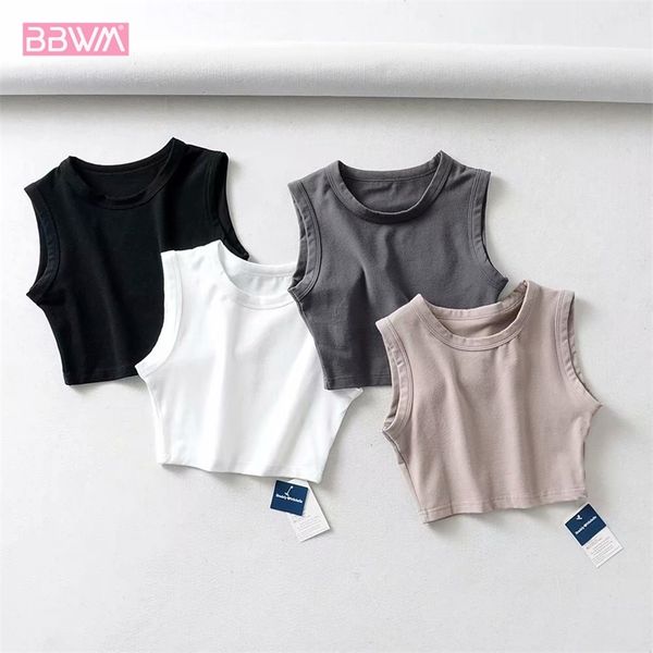 

sleeveless sports vest stretch tight waistless fitness female t-shirt wild short cycling women's 210308, Black