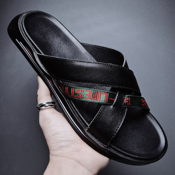 

slippers summer slippers men's trend outdoor beach flip flop fashion personality shoes korean casual sandals 7ttm, Black