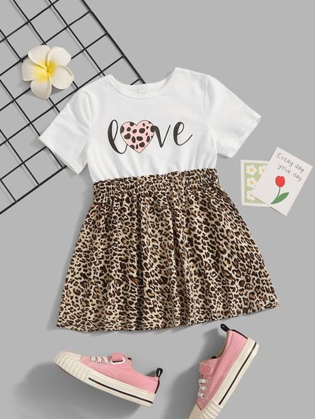 

baby letter & leopard print dress she, Red;yellow
