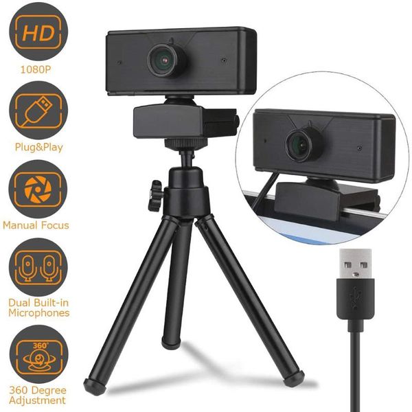 

alloet hd webcam 1080p 2mp web camera with stand microphone mic rotatable deskcam for live broadcast conference work