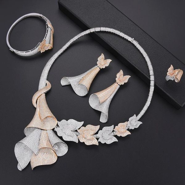 

earrings & necklace luxury dubai wedding jewelry sets cubic zirconia nigeria for women bracelet rings set, Silver