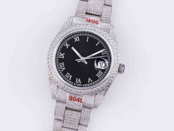 

luxury men's watch, master design, automatic, diamond case and strap, tempered glass, stainless steel, classic shine, 41 mm, Slivery;brown