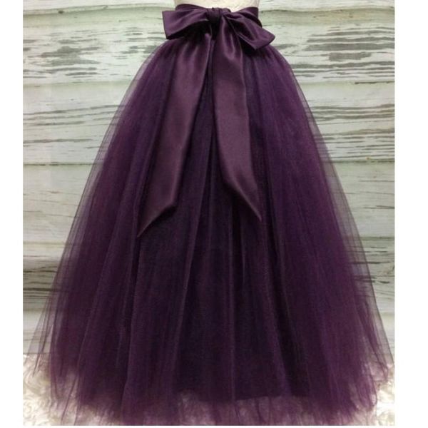 

skirts puffy dark purple long tulle for women with riffon sash tutu skirt female saias custom made elastic, Black