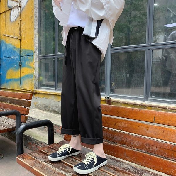 

2021 new send belt men's fashion trend casual blazer formal slim fit office trousers social grey/black color suits pants m-2xl cfp3