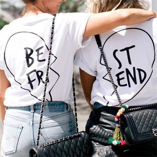 

luslos friend heart print women t shirt causal summer short sleeve ladybro tshirt cool streetwear matching girlfriends top, White