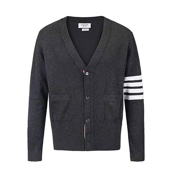 

spring tide tb four bar stripe men and women's same style lovers slim fitting v-neck wool knitted cardigan coat, Black