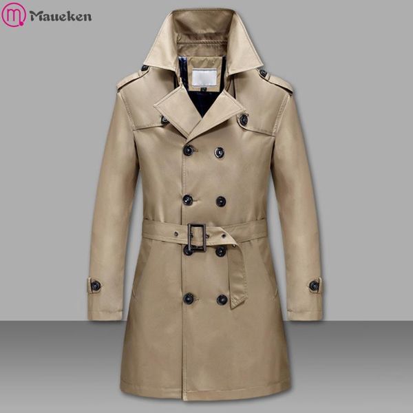 

men's wool & blends fashion brand winter jacket autumn long section slim belt trench coat male solid color outwear jackets men, Black
