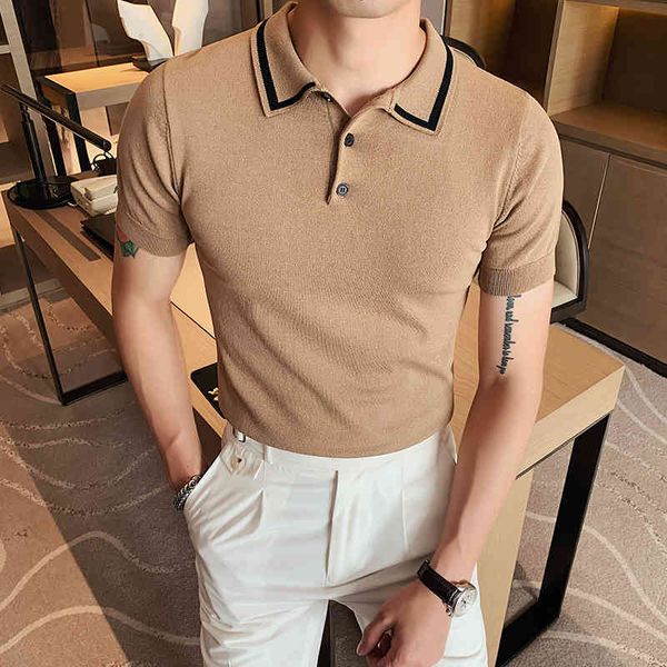 

men's polos brand knitted polo shirt solid color business casual polo summer short sleeve shirts golf mens clothes u7, White;black