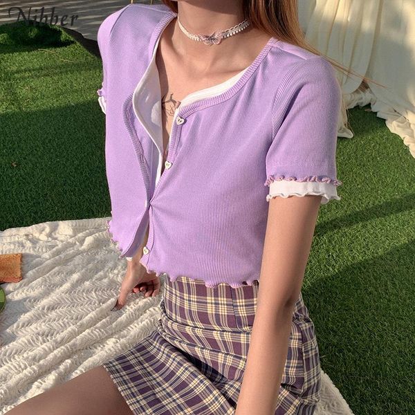 

simple kpop neon color fake two-piece set laciness t shirt crop woman leisure elegant high street mujer clother, White