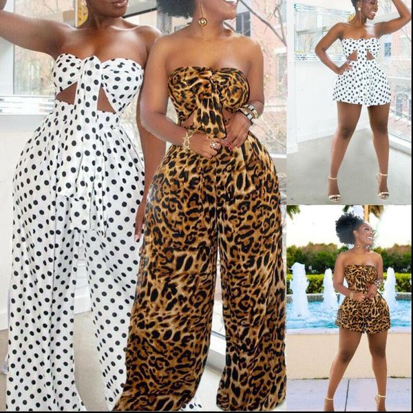 

2021 summer autumn women 2 piece outfits boob tube bandage polka dot crop long pants casual jumpsuit, Gray