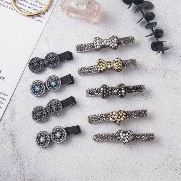 

hair clips & barrettes vintage simulated pearl beaded bowknot sweet love heart clip for women fashion shiny rhinestone round hairpins hc037, Golden;silver