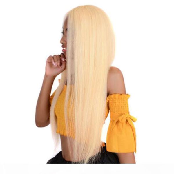

glueless #613 blonde lace front human hair wigs peruvian straight full lace wig pre plucked honey blonde remy lace wigs, Black;brown
