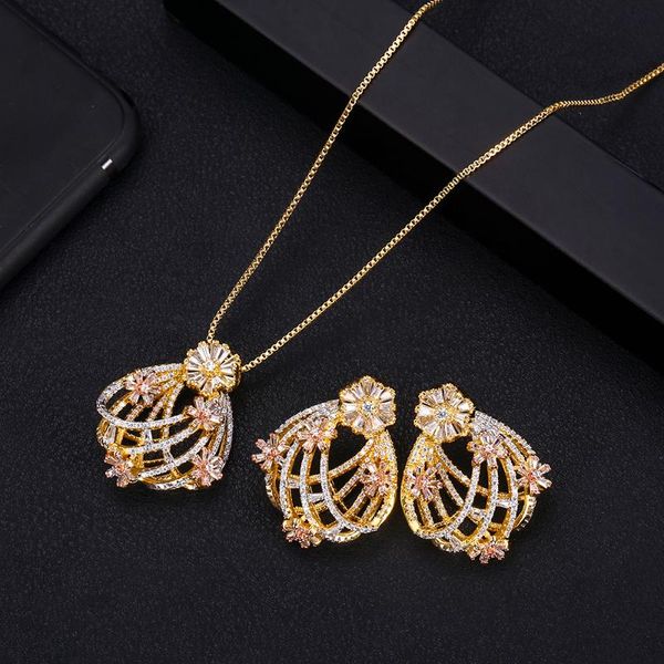 

wedding jewelry sets janeklly trendy necklace earrings for women accessories full cubic zirconia bridal pendientes mujer moda, Slivery;golden