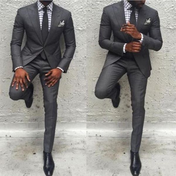

men's suits & blazers dark gray color 2pcs closure collar business wedding tuxedos(jacket+pants)custom made men suit set tailored cloth, White;black