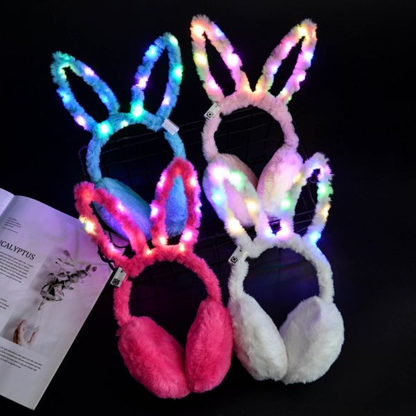 Led Ear Warmer Peluche Orecchie di Coniglio Paraorecchie Rete di Moda Rosso Fascia Paraorecchie di Peluche Paraorecchie Morbide Unisex Paraorecchie Invernali #01