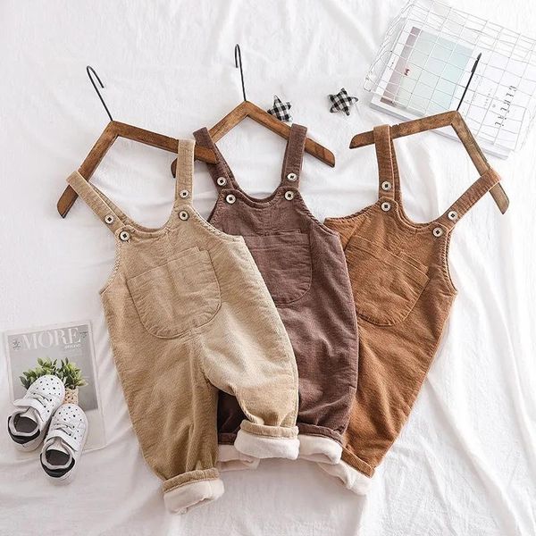 

jumpsuits winter children's clothing corduroy trousers baby overalls thickened simple casual pants boys girls plus cashmere warm, Blue