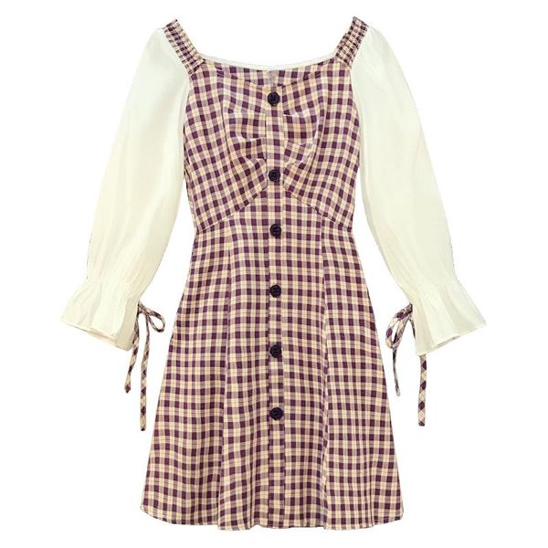 

lattice splicing ukraine chiffon vestido festa sashes trendy women clothes long sleeve dress women autumn new style mini dress, Black;gray