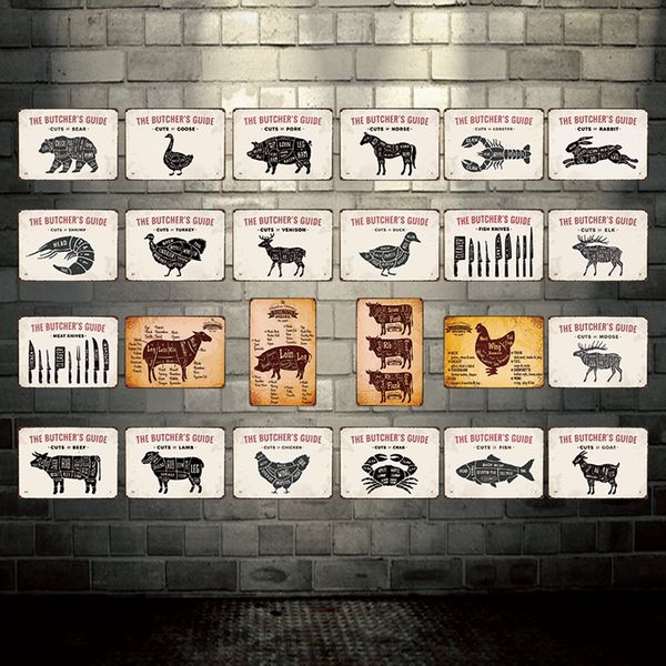 

the butchers guide cuts of pork metal sign tin poster home decor bar wall art painting 20*30 cm size dy53