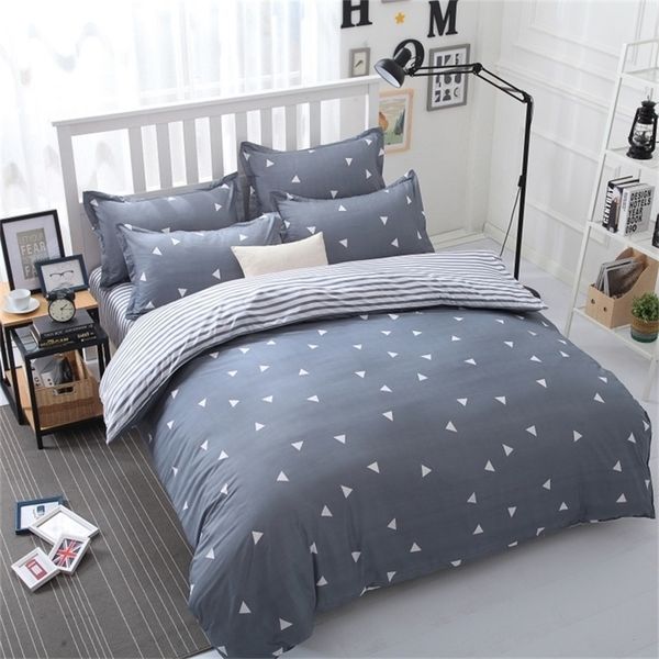 Home Têxteis Bedding Estrela Duvet Folha Impresso + Edredão + Fronha Itália Capa Cama Cinza Dots Bedlinen Set Y200417