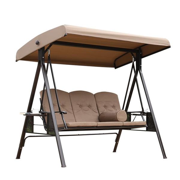 

3 person metal frame arden swing chair patio hammock with canopy and cushion for balcony and poolside