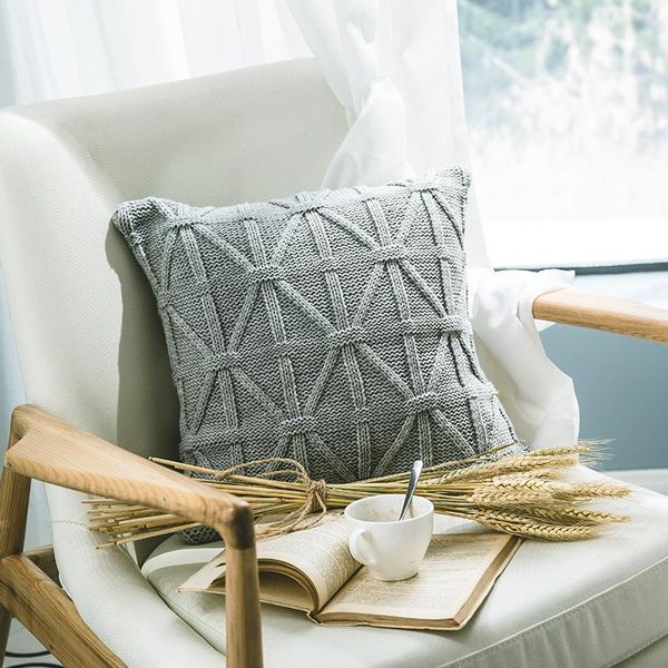 

cushion/decorative pillow geometric gray twist lattice cotton cushion cover nordic soft case solid color throw pillows for decoration car se