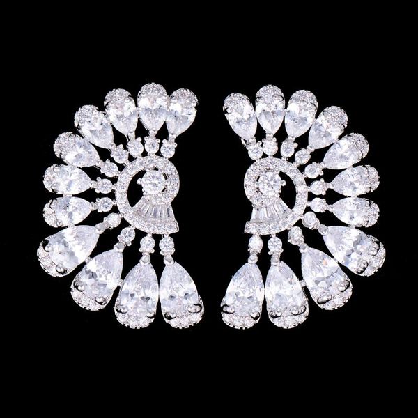 

dangle & chandelier godki 26mm half of sunflower geometry trendy green cubic zirconia american wedding party earring jewelry for women, Silver