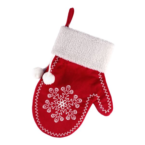 Red Velvet Glove Stocking Candy Bag Decorazioni natalizie Gift Bag Art Window Ornamenti pendenti Design fiocco di neve HH21-824