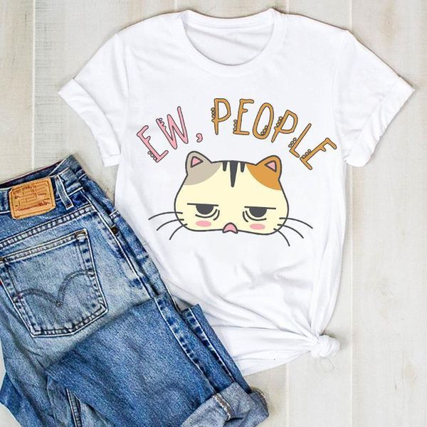 

women lady cartoon cat print fashion pet short sleeve summer ladies t tee tshirt womens female shirt clothes graphic t-shirt, White