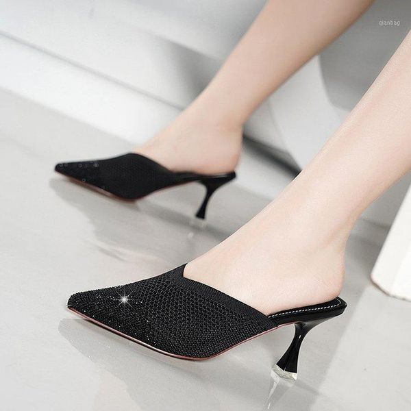 

sandals 2021 fashion women summer shoes party high heel stiletto casual pumps pointed toe gladiator stretch fabric1, Black
