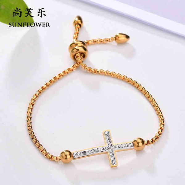 

bangle charm bracelets stainless steel diamond inlaid cross adjustable square pearl jewelry, Golden;silver