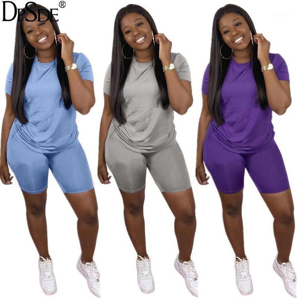 

women summer casual hip hop style sets short sleeve round neck elastic pants pure color two piece women's tracksuits, Gray